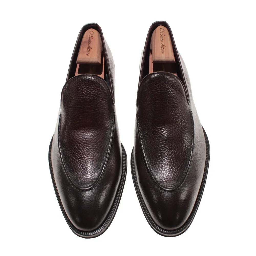 Di Bianco NWB Slip On Loafers Size 9.5 US in Dark Purple Pebbled Leather